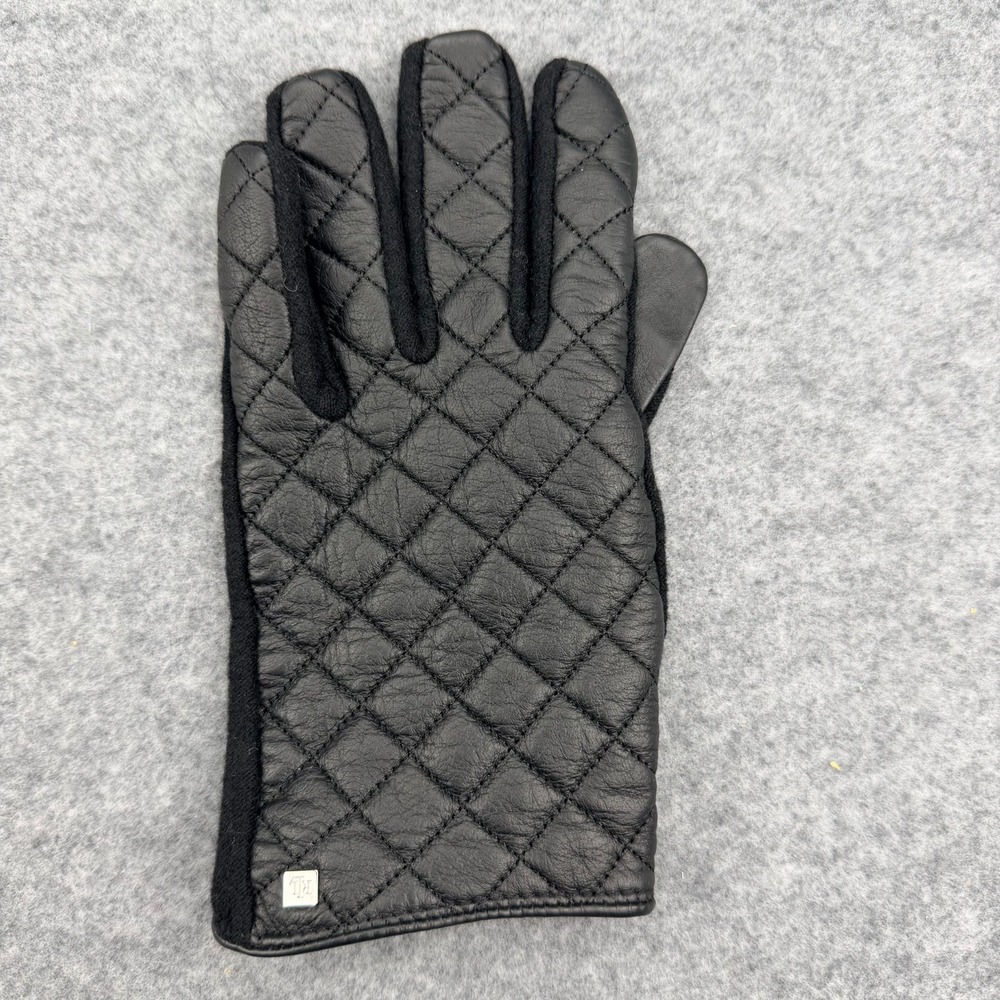 Lauren Ralph Lauren Black Quilted Leather Wool ONLY LEFT Hand Glove RLL